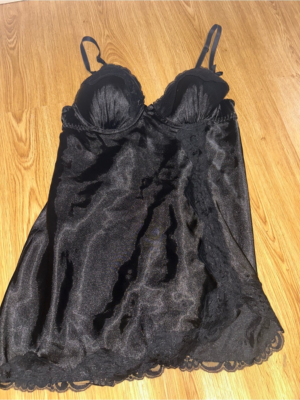 Black Lace-Trim Satin Chemise - Women Intimates